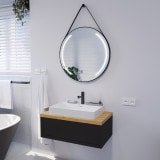 Runder LED Spiegel mit Riemen schwarz ELARA 2R Runder LED Spiegel mit Riemen schwarz ELARA 2R