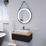 Runder LED Spiegel mit Riemen schwarz PLUTO 2R Runder LED Spiegel mit Riemen schwarz PLUTO 2R
