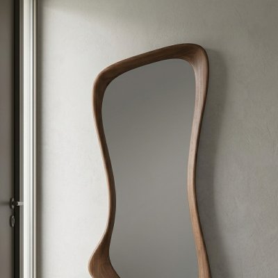 Ganzkörperspiegel asymmetrisch mit Holzrahmen braun – MIRVELO 80 x 180 cm