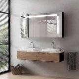 Schwarzer LED Badspiegelschrank aus Alu - Oker/Schwarz Schwarzer LED Badspiegelschrank aus Alu - Oker/Schwarz