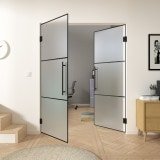 Doppel-Pendeltür aus Glas Industrielook schwarz FRAME 1 Satinato Doppel-Pendeltür aus Glas Industrielook schwarz FRAME 1 Satinato