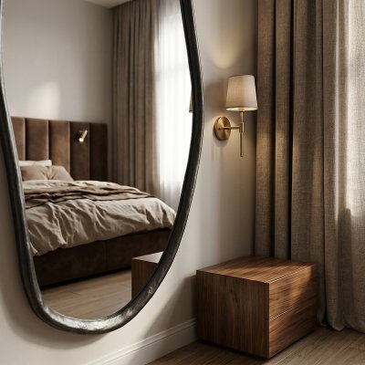 Ganzkörperspiegel unregelmäßige Form mit Holzrahmen nussbaumfarben – ARBELO 80 x 180 cm