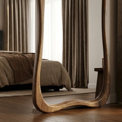 Ganzkörperspiegel geschwungen mit Holzrahmen nussbaumfarben – HARVELA 78 x 180 cm