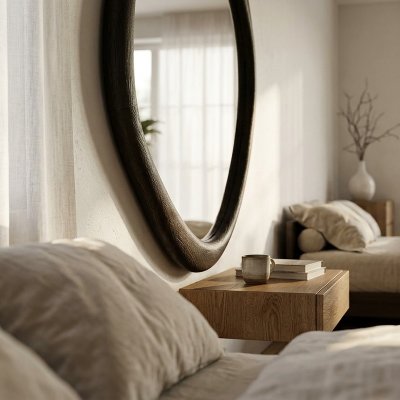 Wandspiegel asymmetrisch mit Holzrahmen nussbaumfarben – ILMORA 65 x 91 cm