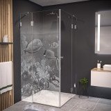 Duschkabine Glas Eckeinstieg mit Motiv FISCHE 3/209 Duschkabine Glas Eckeinstieg mit Motiv FISCHE 3/209