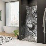 Echtglas Duschtür mit Motiv TIGER 101 Echtglas Duschtür mit Motiv TIGER 101
