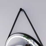Runder LED Spiegel mit Riemen schwarz SATURN 2R Runder LED Spiegel mit Riemen schwarz SATURN 2R