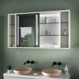 LED Spiegelschrank mit Schiebetüren und Regalen - Elde 2 LED Spiegelschrank mit Schiebetüren und Regalen - Elde 2