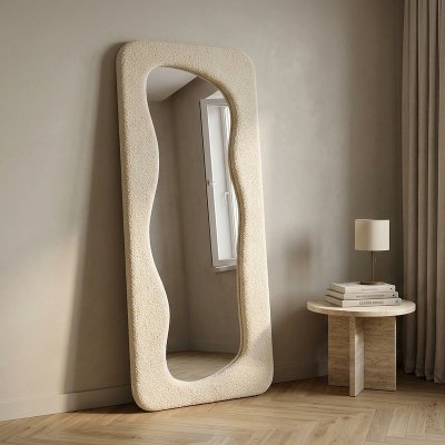 Ganzkörperspiegel organisch mit Teddy-Bezug creme – OSKAVIA 70 x 170 cm