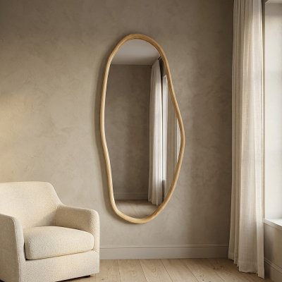 Ganzkörperspiegel organische Form mit Holzrahmen natur – RUVENTA 80 x 180 cm
