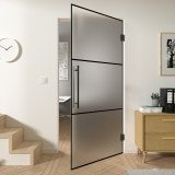 Pendeltür aus satiniertem Glas Industrielook schwarz FRAME 1 Satinato Pendeltür aus satiniertem Glas Industrielook schwarz FRAME 1 Satinato