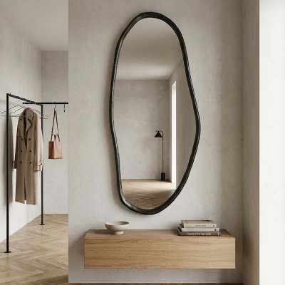 Ganzkörperspiegel unregelmäßige Form mit Holzrahmen nussbaumfarben – ARBELO 80 x 180 cm